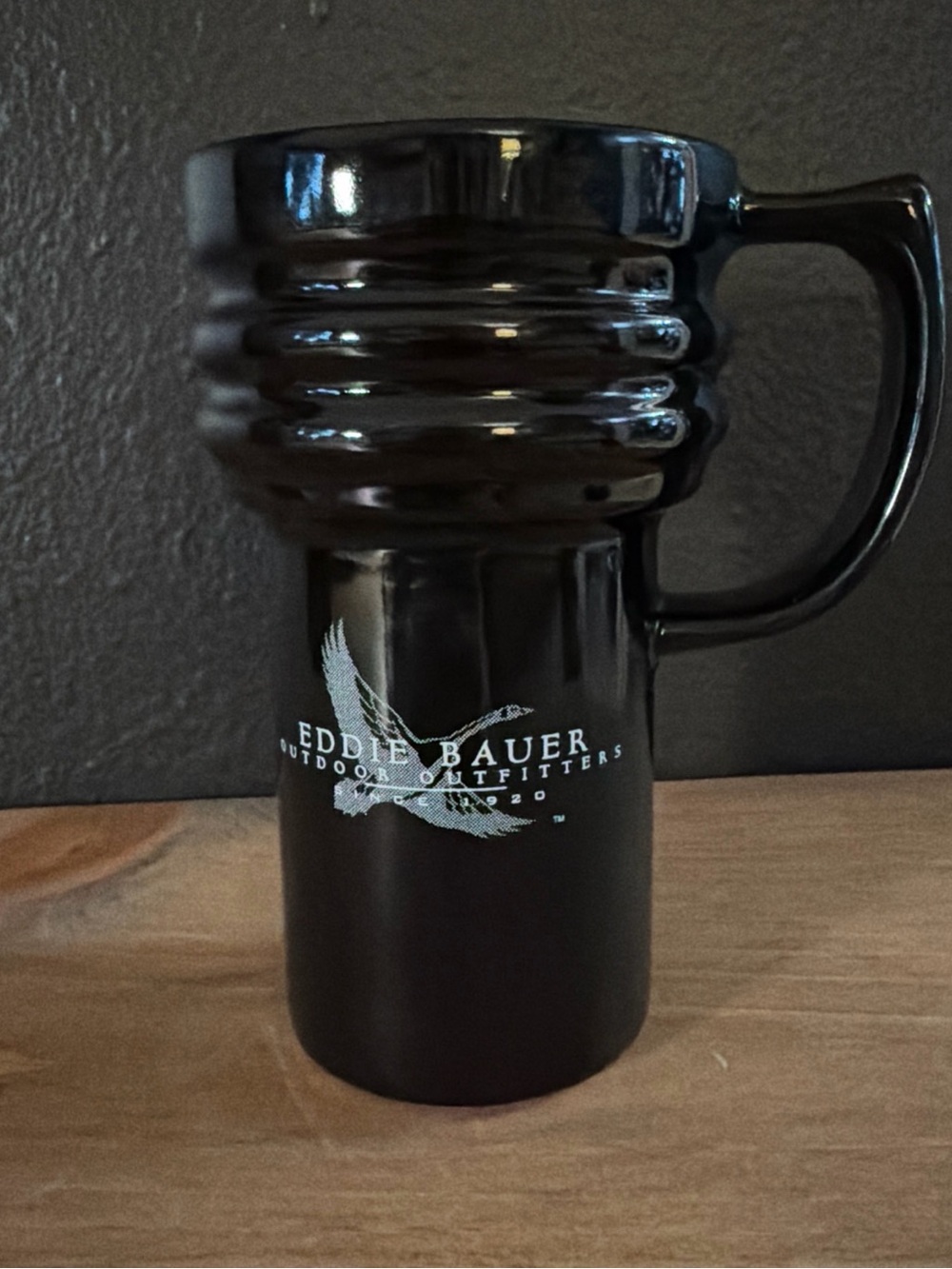 Vintage Eddie Bauer Y2K 90s Black Ceramic Logo Coffee Mug Commuter Travel Cup